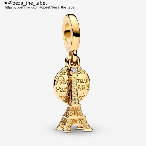 Pandora Paris Eiffel Tower Lab-Grown Diamond Engravable Double Dangle Charm - Picture 1 of 2